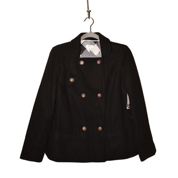 CROWN & IVY NEW $120 Double Breasted‎ Pea Coat in Black Small - Picture 1 of 4